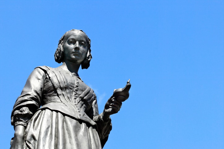 Victorian memorial statue of Florence Nightingale 1820-1910 an English nurse known as 'the Lady With The lamp', who cared for wounded soldiers in the Crimean War